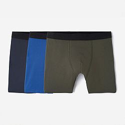 DECATHLON Súprava 3 pánskych priedušných boxeriek z mikrovlákna tmavomodré / modré / kaki modrá M