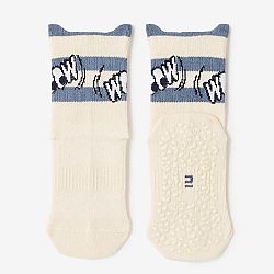 DOMYOS Detské protišmykové ponožky 600 béžové s potlačou biela 27-30