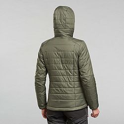 FORCLAZ Dámska syntetická bunda MT100 s kapucňou na horskú turistiku do -5 °C khaki M