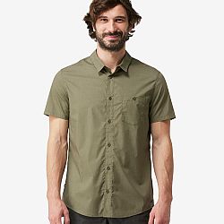 FORCLAZ Pánska košeľa Travel 100 na treking s krátkym rukávom hnedá khaki XL