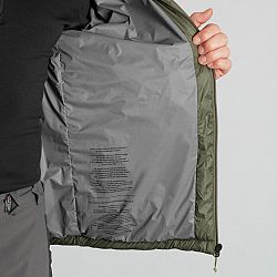 FORCLAZ Pánska prešívaná bunda MT100 na horskú turistiku s kapucňou do -5 °C khaki L