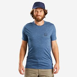 FORCLAZ Pánske trekingové tričko Travel 500 s krátkym rukávom z vlny merino modré 2XL