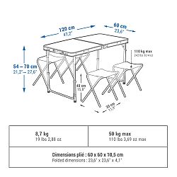 QUECHUA Skladací kempingový stôl a 4 sedačky pre 4 až 6 osôb zelená
