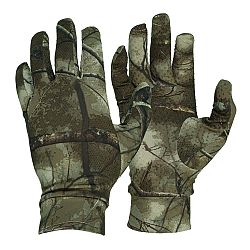 SOLOGNAC Poľovnícke tenké rukavice 100 strečové maskovanie Treemetic khaki XS-S