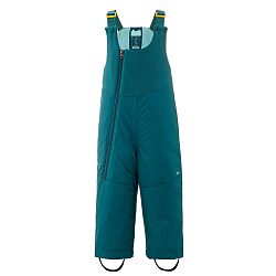 WEDZE Detské hrejivé lyžiarske náprsenkové nohavice 500 Warm zelené tyrkysová 24 m (82-88 cm)